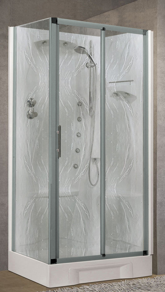Novellini New Holiday 2P+F Idromassaggio 100x70 cm Cabina Doccia Multifunzione Apertura 1 Anta Scorrevole 1 Fissa Linea 1 Laterale Seduta Destra Miscelatore Meccanico Vetro Aqua Profilo Silver Piatto Ripiano Asta Doccetta Mano Rotopioggia Altezza 206 cm