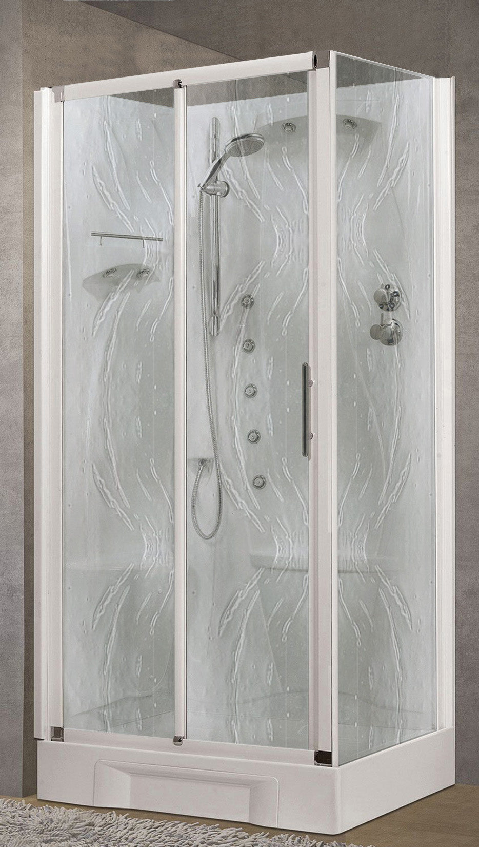 Novellini New Holiday 2P+F Idromassaggio 100x70 cm Cabina Doccia Multifunzione Apertura 1 Anta Scorrevole 1 Fissa Linea 1 Laterale Seduta Sinistra Miscelatore Meccanico Vetro Aqua Profilo Bianco Piatto Ripiano Asta Doccetta Mano Rotopioggia Altezza 206 cm