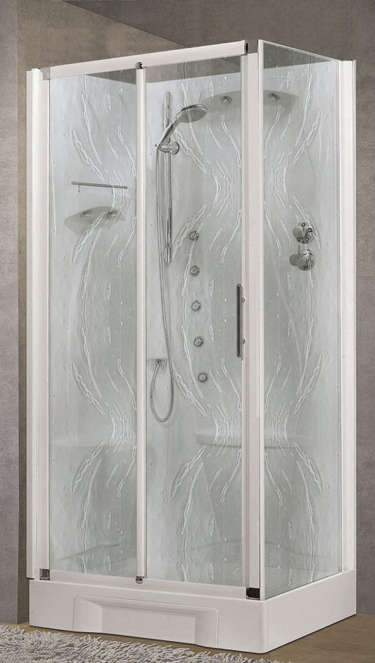 Novellini New Holiday 2P+F Idromassaggio 100x70 cm Cabina Doccia Multifunzione Apertura 1 Anta Scorrevole 1 Fissa Linea 1 Laterale Seduta Sinistra Miscelatore Meccanico Vetro Aqua Profilo Bianco Piatto Ripiano Asta Doccetta Mano Rotopioggia Altezza 206 cm
