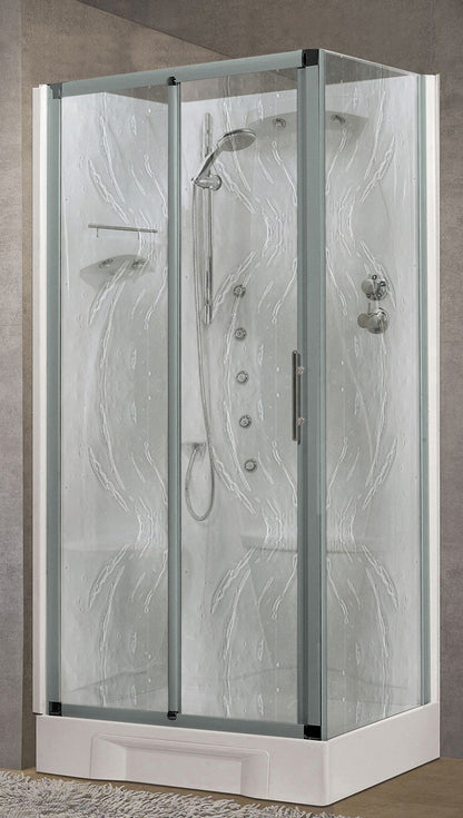 Novellini New Holiday 2P+F Idromassaggio 100x70 cm Cabina Doccia Multifunzione Apertura 1 Anta Scorrevole 1 Fissa Linea 1 Laterale Seduta Sinistra Miscelatore Meccanico Vetro Aqua Profilo Silver Piatto Ripiano Asta Doccetta Mano Rotopioggia Altezza 206 cm