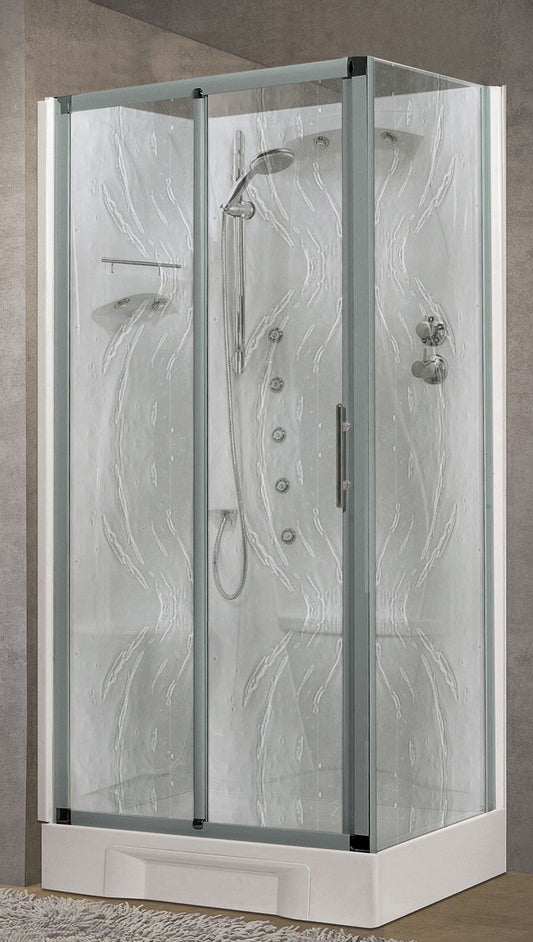 Novellini New Holiday 2P+F Idromassaggio 100x70 cm Cabina Doccia Multifunzione Apertura 1 Anta Scorrevole 1 Fissa Linea 1 Laterale Seduta Sinistra Miscelatore Meccanico Vetro Aqua Profilo Silver Piatto Ripiano Asta Doccetta Mano Rotopioggia Altezza 206 cm