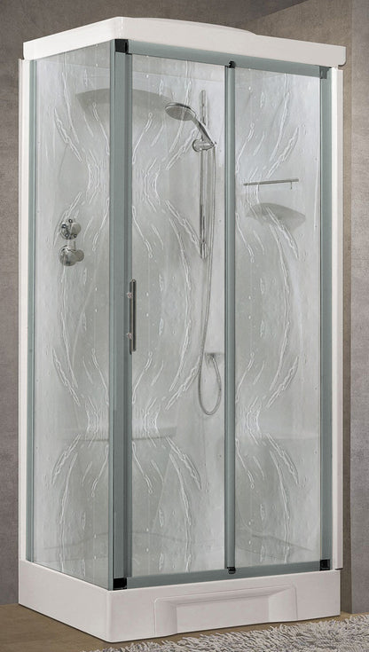 Novellini New Holiday 2P+F Standard Con Tettuccio 100x70 cm Cabina Doccia Multifunzione Apertura 1 Anta Scorrevole 1 Fissa Linea 1 Laterale Seduta Destra Miscelatore Meccanico Vetro Aqua Profilo Silver Piatto Ripiano Asta Doccetta a Mano Altezza 217,5 cm