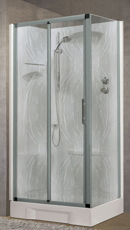 Novellini New Holiday 2P+F Standard 100x70 cm Cabina Doccia Multifunzione Apertura 1 Anta Scorrevole 1 Fissa Linea 1 Laterale Installazione Sinistra Miscelatore Meccanico Vetro Aqua Profilo Silver Piatto Ripiano Asta Doccetta a Mano Seduta Altezza 206 cm