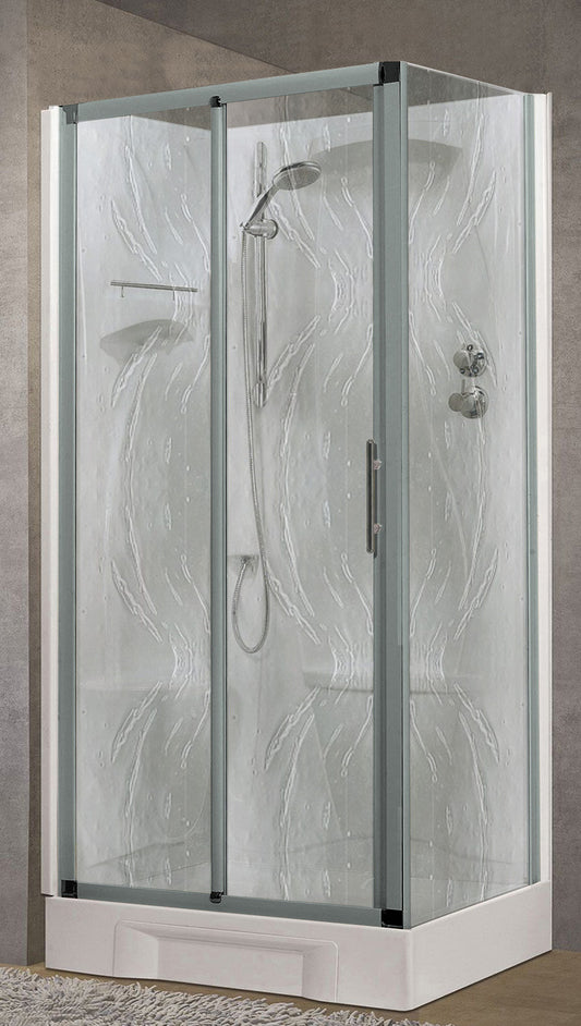 Novellini New Holiday 2P+F Standard 100x70 cm Cabina Doccia Multifunzione Apertura 1 Anta Scorrevole 1 Fissa Linea 1 Laterale Installazione Sinistra Miscelatore Termostatico Vetro Aqua Profilo Silver Piatto Ripiano Asta Doccetta Mano Seduta Altezza 206 cm