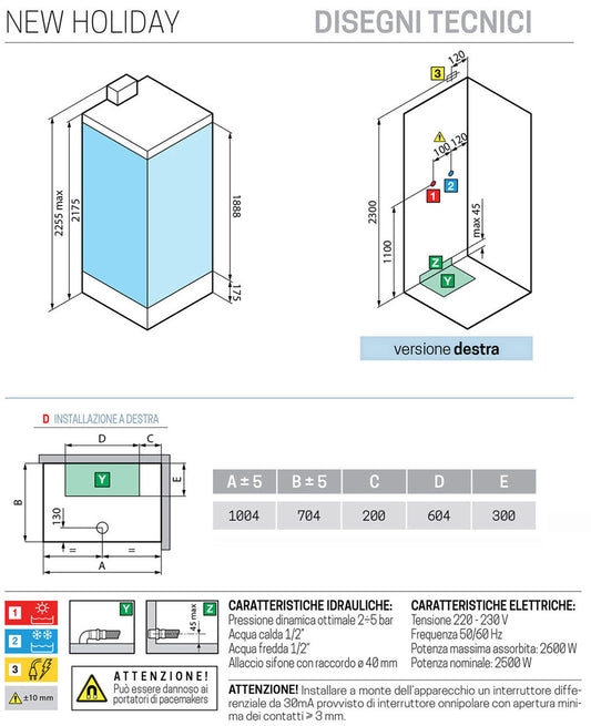Novellini New Holiday 2P+F Hammam 100x70 cm Cabina Doccia Multifunzione Apertura 1 Anta Scorrevole Seduta Destra Miscelatore Meccanico Vetro Trasparente Profilo Silver Idromassaggio Sauna Vapore Tettuccio Soffione Radio Telecomando Asta Altezza 225,5 cm