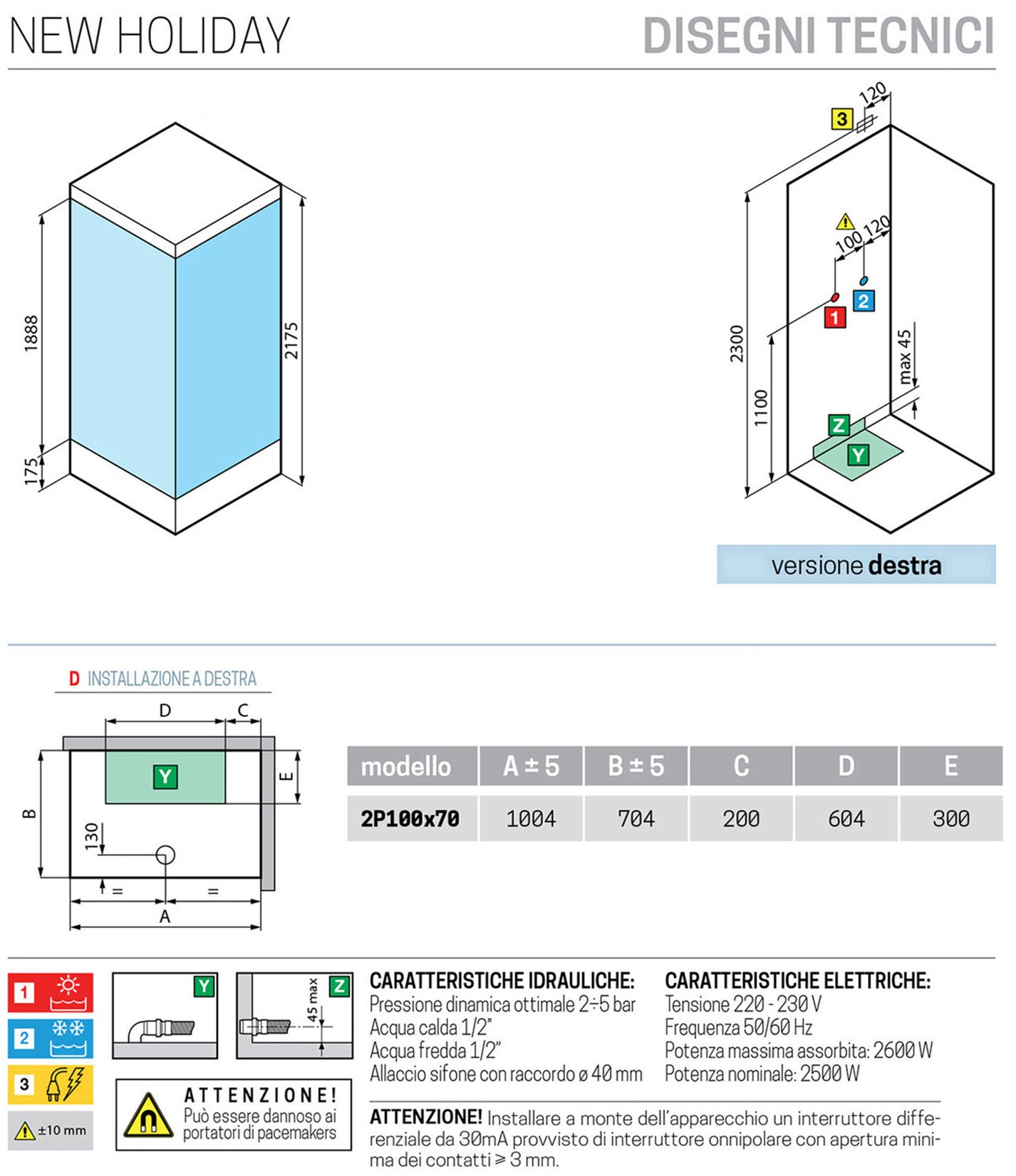 Novellini New Holiday 2P+F Idromassaggio Con Tettuccio e Soffione 100x70 cm Cabina Doccia Multifunzione Apertura 1 Anta Scorrevole 1 Fissa Linea 1 Laterale Seduta Destra Miscelatore Termostatico Vetro Aqua Profilo Silver Rotopioggia Asta Altezza 217,5 cm