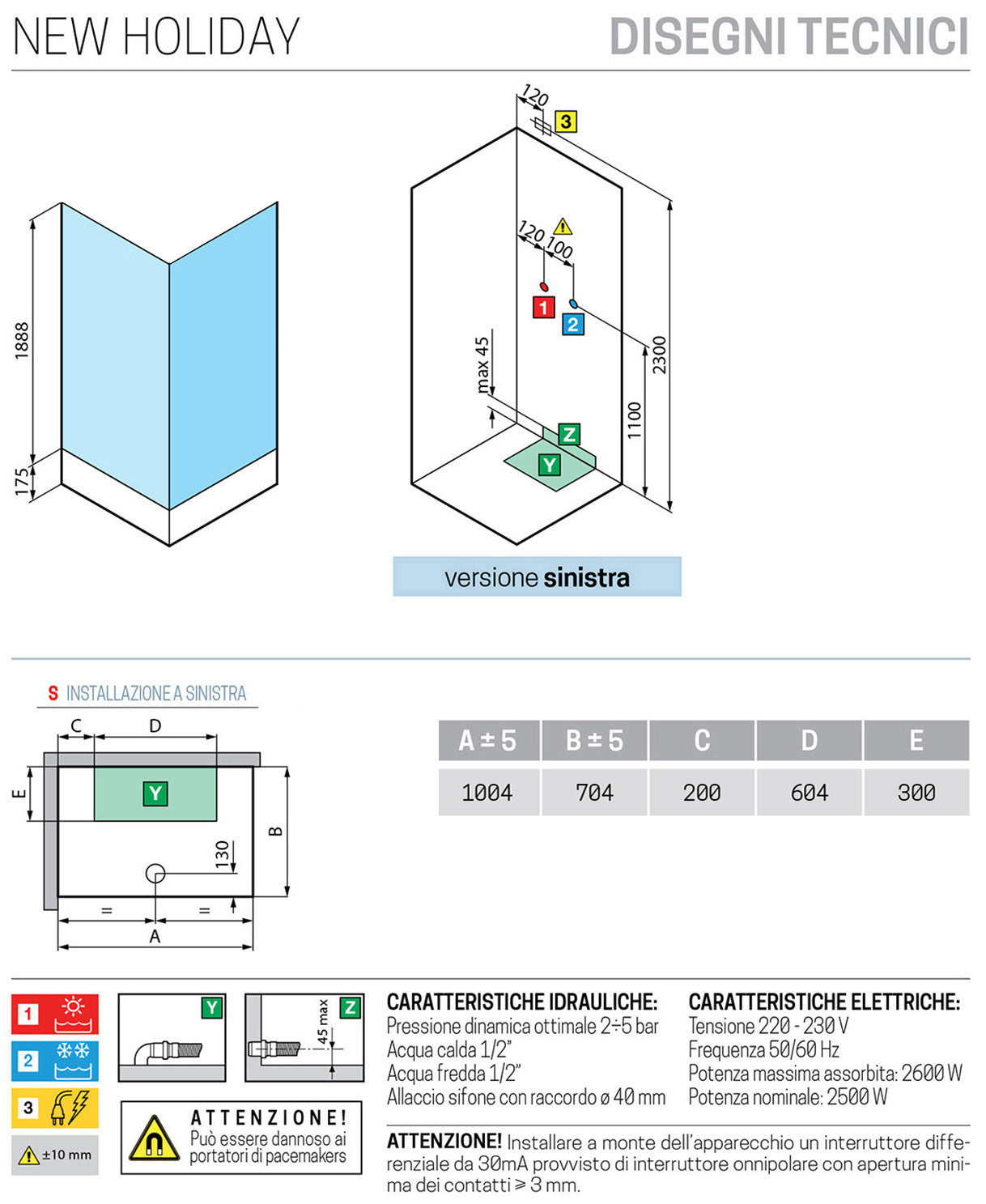 Novellini New Holiday 2P+F Idromassaggio 100x70 cm Cabina Doccia Multifunzione Apertura 1 Anta Scorrevole 1 Fissa Linea 1 Laterale Seduta Sinistra Miscelatore Termostatico Vetro Trasparente Profilo Bianco Piatto Ripiano Doccetta Rotopioggia Altezza 206 cm