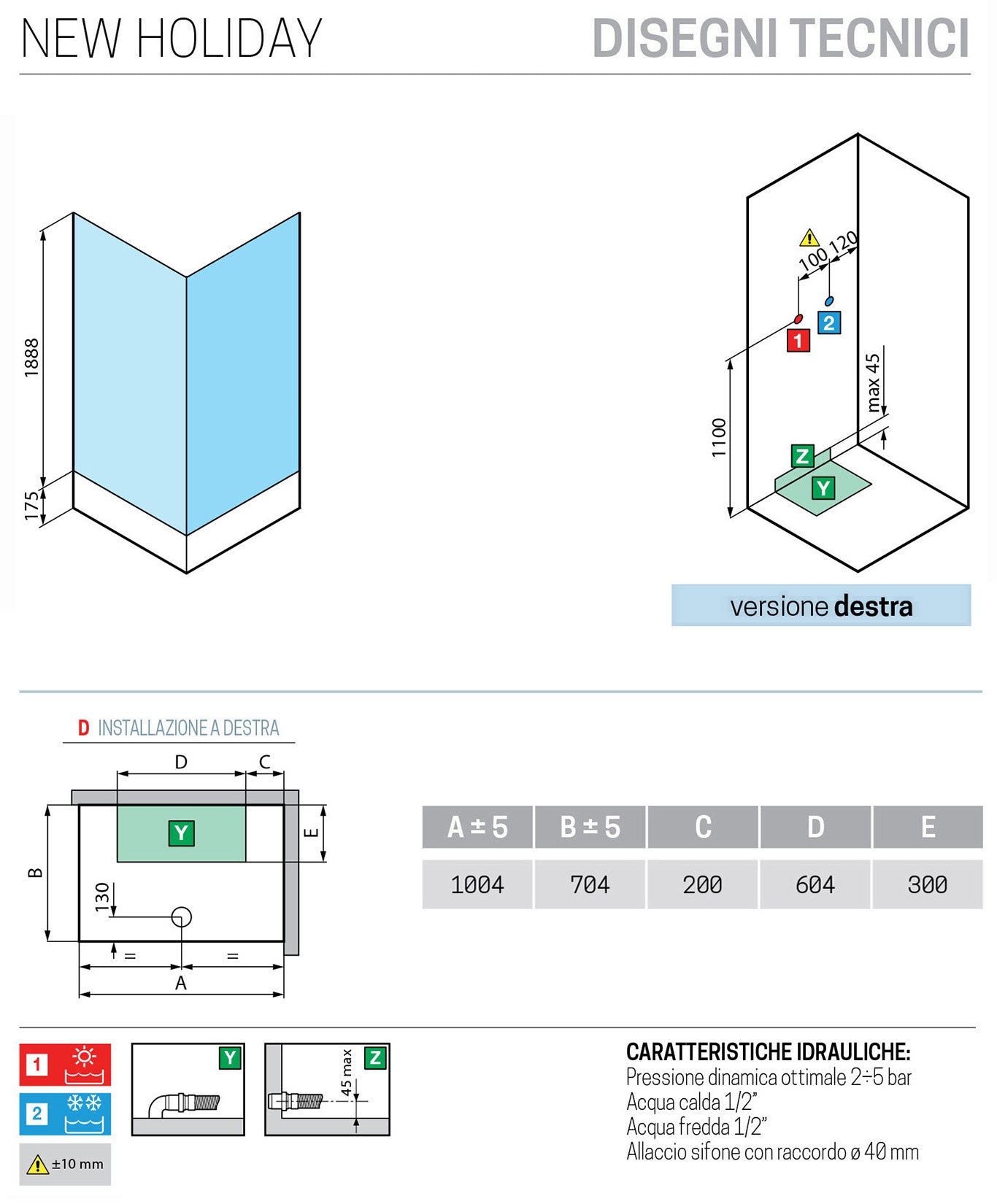 Novellini New Holiday 2P+F Standard 100x70 cm Cabina Doccia Multifunzione Apertura 1 Anta Scorrevole 1 Fissa Linea 1 Laterale Installazione Destra Miscelatore Termostatico Vetro Trasparente Profilo Silver Piatto Ripiano Asta Doccetta Seduta Altezza 206 cm