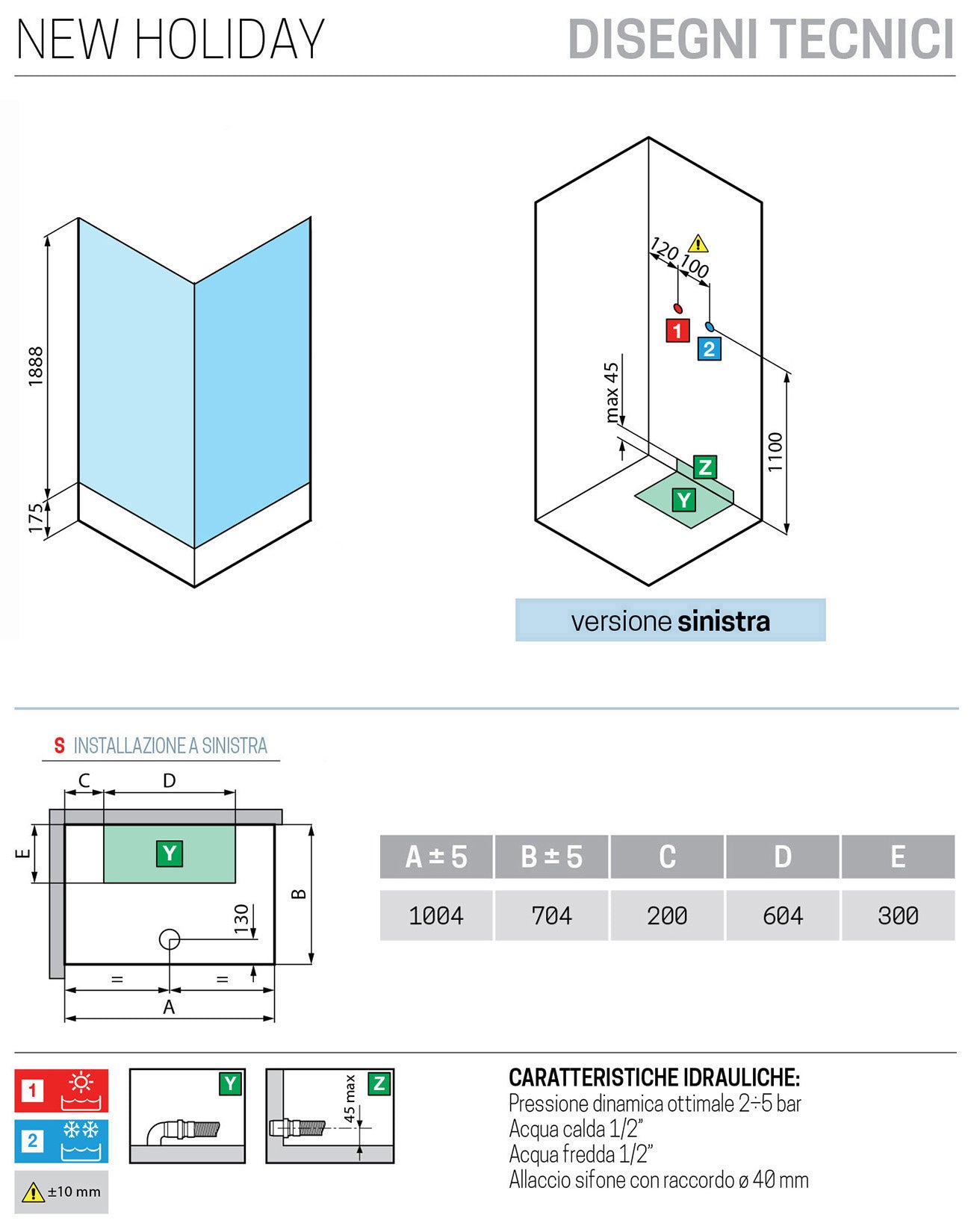 Novellini New Holiday 2P+F Standard 100x70 cm Cabina Doccia Multifunzione Apertura 1 Anta Scorrevole 1 Fissa Linea 1 Laterale Installazione Sinistra Miscelatore Meccanico Vetro Aqua Profilo Bianco Piatto Ripiano Asta Doccetta a Mano Seduta Altezza 206 cm