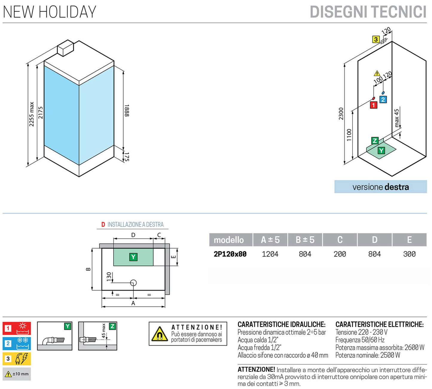 Novellini New Holiday 2P+F Hammam 120x80 cm Cabina Doccia Multifunzione Apertura 1 Anta Scorrevole Miscelatore Termostatico Vetro Trasparente Profilo Bianco Pannelli Reversibili Idro Sauna Vapore Tettuccio Soffione Radio Telecomando Asta Altezza 225,5 cm