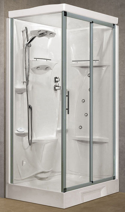 Novellini New Holiday 2P+F Hammam 120x80 cm Cabina Doccia Multifunzione Apertura 1 Anta Scorrevole Miscelatore Meccanico Vetro Trasparente Profilo Silver Pannelli Reversibili Idro Sauna Vapore Tettuccio Soffione Radio Telecomando Asta Altezza 225,5 cm