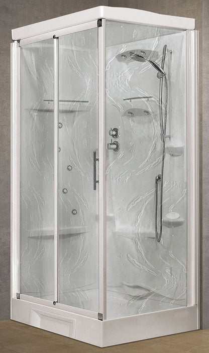 Novellini New Holiday 2P+F Hammam 120x80 cm Cabina Doccia Multifunzione Apertura 1 Anta Scorrevole Miscelatore Meccanico Vetro Aqua Profilo Bianco Pannelli Reversibili Idro Sauna Vapore Tettuccio Soffione Radio Telecomando Asta Doccetta Altezza 225,5 cm