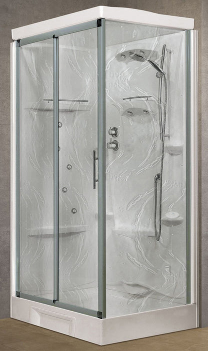 Novellini New Holiday 2P+F Hammam 120x80 cm Cabina Doccia Multifunzione Apertura 1 Anta Scorrevole Miscelatore Meccanico Vetro Aqua Profilo Silver Pannelli Reversibili Idro Sauna Vapore Tettuccio Soffione Radio Telecomando Asta Doccetta Altezza 225,5 cm