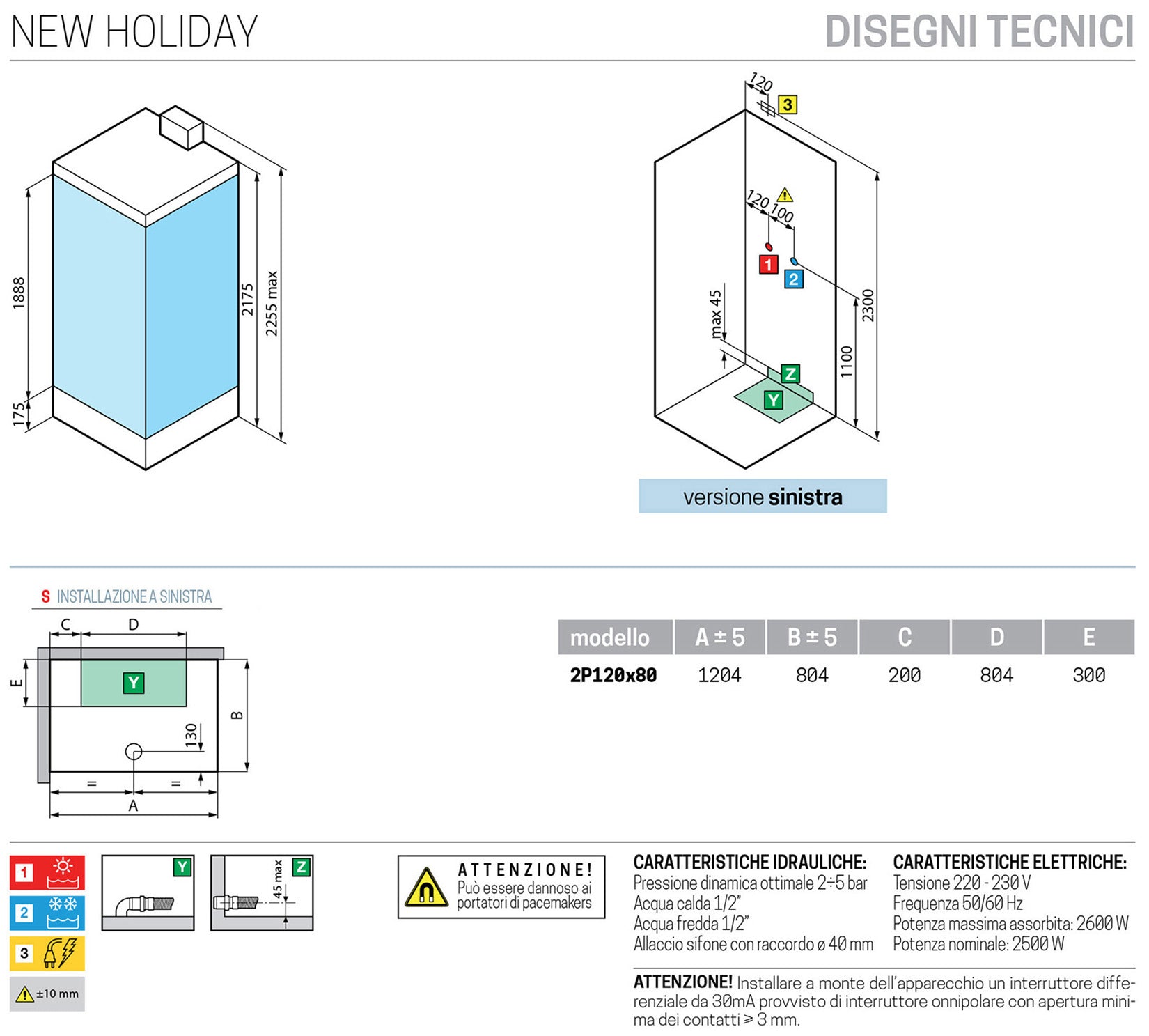 Novellini New Holiday 2P+F Hammam 120x80 cm Cabina Doccia Multifunzione Apertura 1 Anta Scorrevole Miscelatore Meccanico Vetro Trasparente Profilo Silver Pannelli Reversibili Idro Sauna Vapore Tettuccio Soffione Radio Telecomando Asta Altezza 225,5 cm