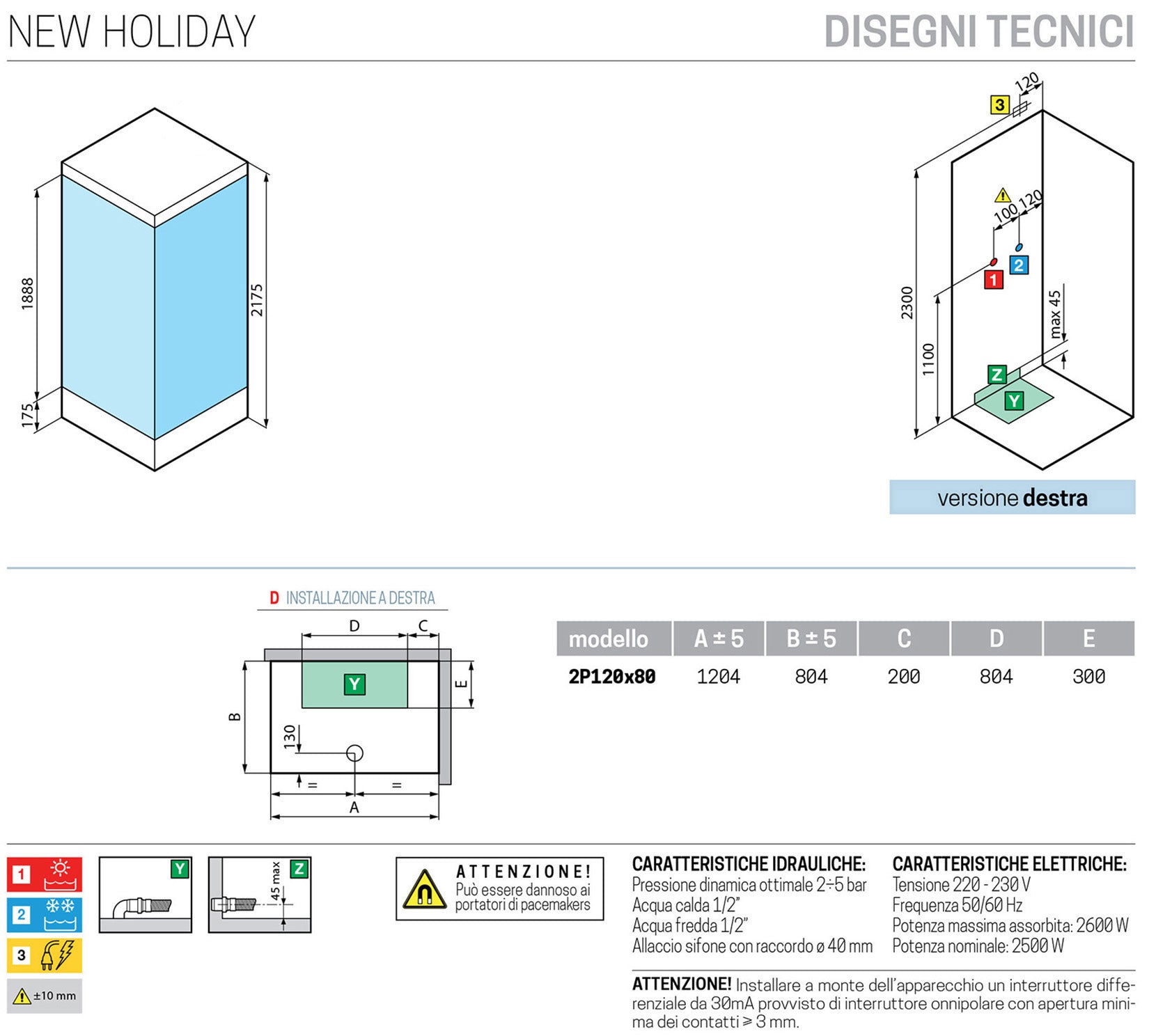 Novellini New Holiday 2P+F Idromassaggio Con Tettuccio e Soffione 120x80 cm Cabina Doccia Multifunzione Apertura 1 Anta Scorrevole 1 Fissa Linea 1 Laterale Reversibile Miscelatore Termostatico Vetro Aqua Profilo Silver Rotopioggia Doccetta Altezza 217,5cm