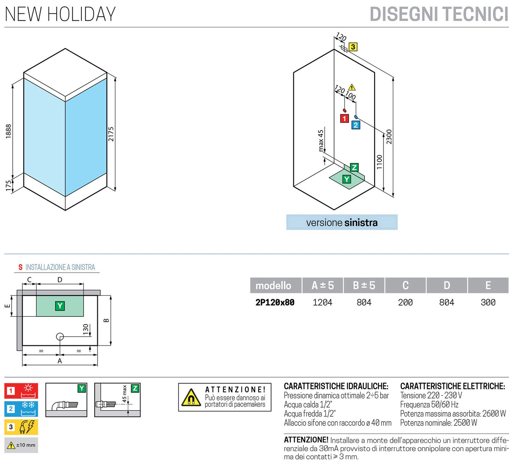 Novellini New Holiday 2P+F Idromassaggio Con Tettuccio e Soffione 120x80 cm Cabina Doccia Multifunzione Apertura 1 Anta Scorrevole 1 Fissa Linea 1 Laterale Reversibile Miscelatore Termostatico Vetro Aqua Profilo Bianco Rotopioggia Doccetta Altezza 217,5cm