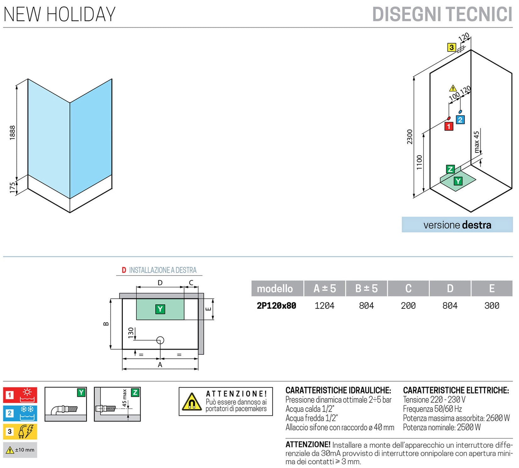 Novellini New Holiday 2P+F Idromassaggio 120x80 cm Cabina Doccia Multifunzione Apertura 1 Anta Scorrevole 1 Fissa Linea 1 Laterale Seduta Reversibile Miscelatore Meccanico Vetro Aqua Profilo Bianco Piatto Ripiani Doccetta Mano Rotopioggia Altezza 206 cm