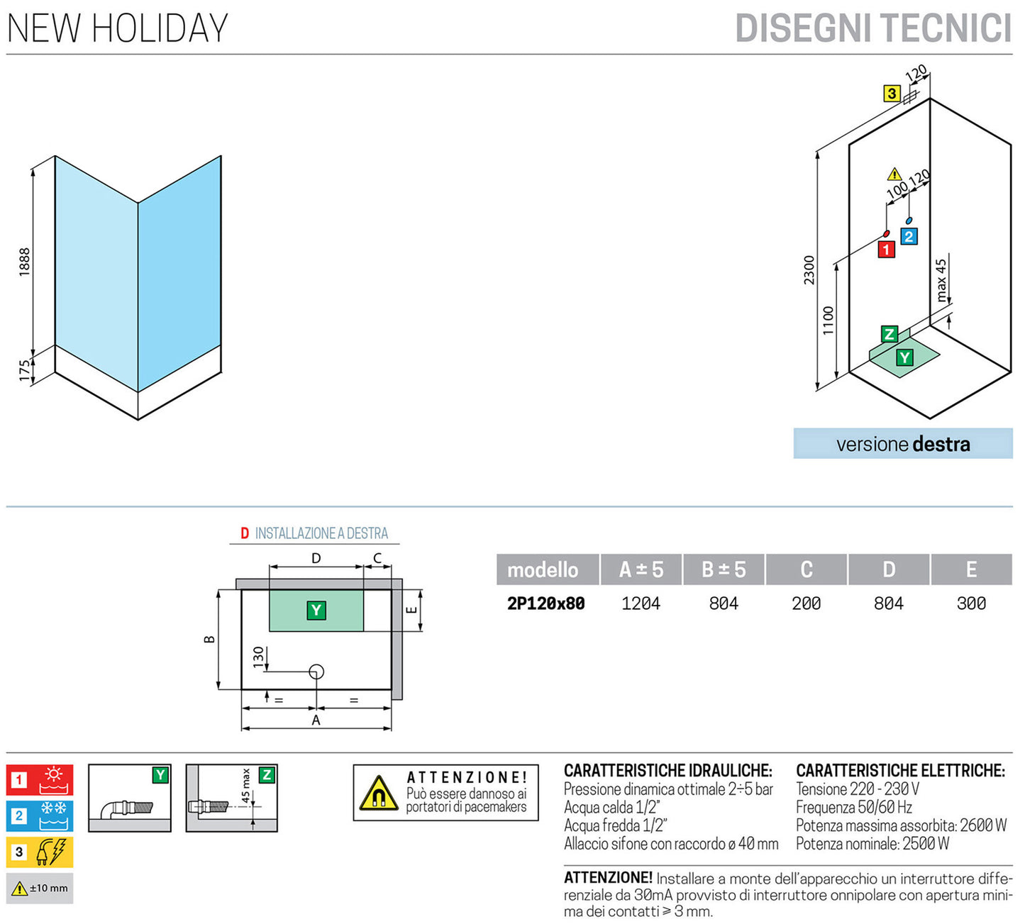 Novellini New Holiday 2P+F Idromassaggio 120x80 cm Cabina Doccia Multifunzione Apertura 1 Anta Scorrevole 1 Fissa Linea 1 Laterale Seduta Reversibile Miscelatore Termostatico Vetro Aqua Profilo Bianco Piatto Ripiani Doccetta Mano Rotopioggia Altezza 206cm