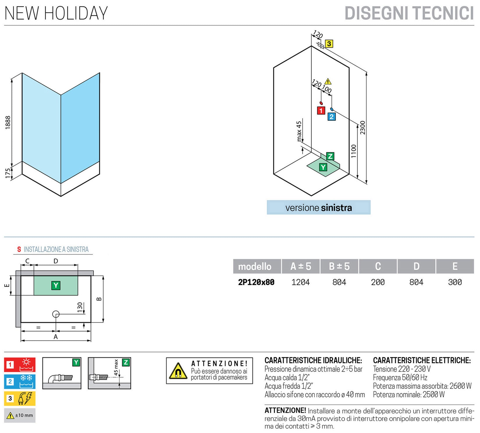 Novellini New Holiday 2P+F Idromassaggio 120x80 cm Cabina Doccia Multifunzione Apertura 1 Anta Scorrevole 1 Fissa Linea 1 Laterale Seduta Reversibile Miscelatore Meccanico Vetro Trasparente Profilo Bianco Piatto Ripiani Doccetta Rotopioggia Altezza 206 cm