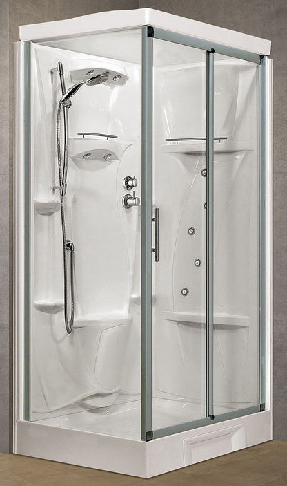 Novellini New Holiday 2P+F Idromassaggio Con Tettuccio e Soffione 120x80 cm Cabina Doccia Multifunzione Apertura 1 Anta Scorrevole 1 Fissa Linea 1 Laterale Reversibile Miscelatore Termostatico Vetro Trasparente Profilo Silver Rotopioggia Altezza 217,5 cm