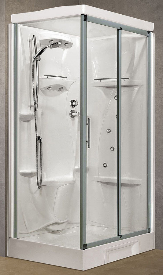 Novellini New Holiday 2P+F Idromassaggio Con Tettuccio e Soffione 120x80 cm Cabina Doccia Multifunzione Apertura 1 Anta Scorrevole 1 Fissa Linea 1 Laterale Reversibile Miscelatore Termostatico Vetro Trasparente Profilo Silver Rotopioggia Altezza 217,5 cm