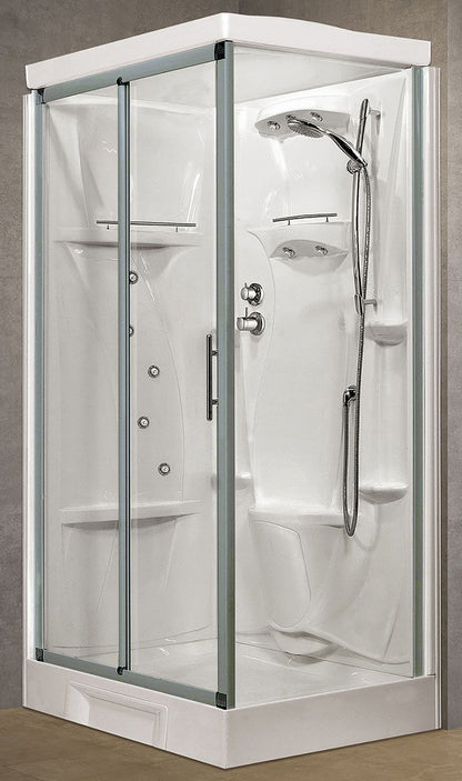 Novellini New Holiday 2P+F Idromassaggio Con Tettuccio e Soffione 120x80 cm Cabina Doccia Multifunzione Apertura 1 Anta Scorrevole 1 Fissa Linea 1 Laterale Reversibile Miscelatore Termostatico Vetro Trasparente Profilo Silver Rotopioggia Altezza 217,5 cm