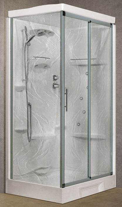 Novellini New Holiday 2P+F Idromassaggio Con Tettuccio e Soffione 120x80 cm Cabina Doccia Multifunzione Apertura 1 Anta Scorrevole 1 Fissa Linea 1 Laterale Reversibile Miscelatore Meccanico Vetro Aqua Profilo Silver Rotopioggia Doccetta Altezza 217,5 cm