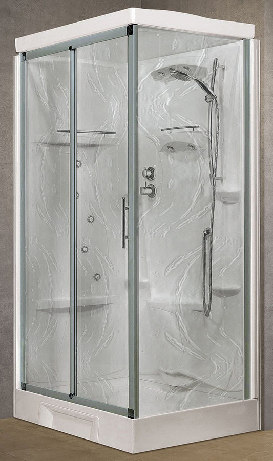 Novellini New Holiday 2P+F Idromassaggio Con Tettuccio e Soffione 120x80 cm Cabina Doccia Multifunzione Apertura 1 Anta Scorrevole 1 Fissa Linea 1 Laterale Reversibile Miscelatore Meccanico Vetro Aqua Profilo Silver Rotopioggia Doccetta Altezza 217,5 cm