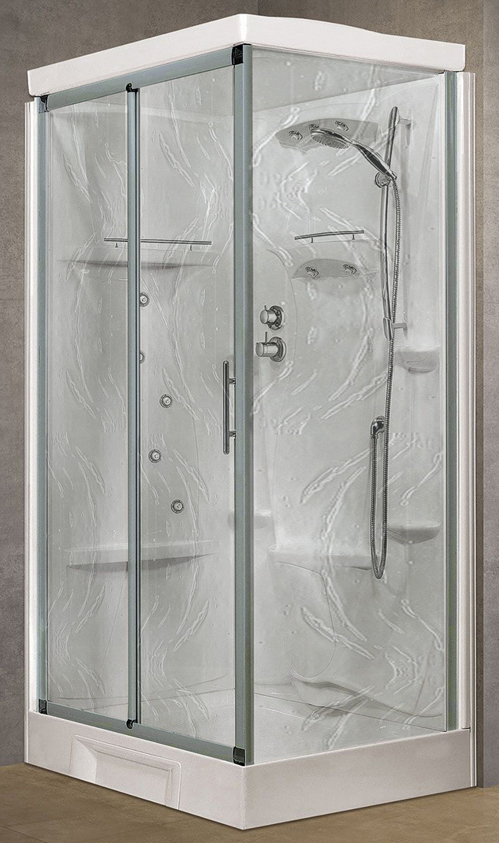 Novellini New Holiday 2P+F Idromassaggio Con Tettuccio e Soffione 120x80 cm Cabina Doccia Multifunzione Apertura 1 Anta Scorrevole 1 Fissa Linea 1 Laterale Reversibile Miscelatore Termostatico Vetro Aqua Profilo Silver Rotopioggia Doccetta Altezza 217,5cm