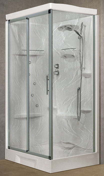 Novellini New Holiday 2P+F Idromassaggio Con Tettuccio e Soffione 120x80 cm Cabina Doccia Multifunzione Apertura 1 Anta Scorrevole 1 Fissa Linea 1 Laterale Reversibile Miscelatore Termostatico Vetro Aqua Profilo Silver Rotopioggia Doccetta Altezza 217,5cm