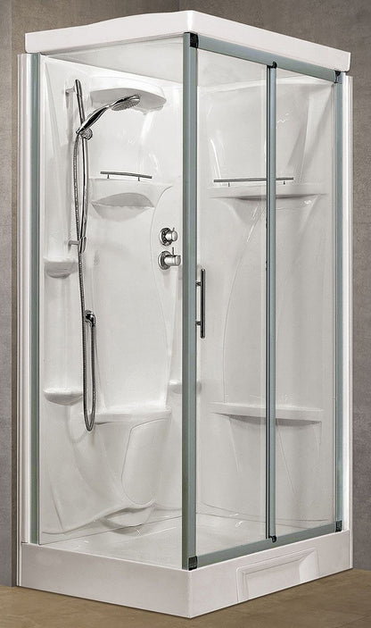 Novellini New Holiday 2P+F Standard Con Tettuccio 120x80 cm Cabina Doccia Multifunzione Apertura 1 Anta Scorrevole 1 Fissa Linea 1 Laterale Reversibile Miscelatore Termostatico Vetro Trasparente Profilo Silver Piatto Ripiani Doccetta Seduta Alto 217,5 cm