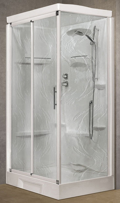 Novellini New Holiday 2P+F Standard Con Tettuccio 120x80 cm Cabina Doccia Multifunzione Apertura 1 Anta Scorrevole 1 Fissa Linea 1 Laterale Reversibile Miscelatore Meccanico Vetro Aqua Profilo Bianco Piatto Ripiani Asta Doccetta Seduta Altezza 217,5 cm