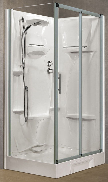 Novellini New Holiday 2P+F Standard 120x80 cm Cabina Doccia Multifunzione Apertura 1 Anta Scorrevole 1 Fissa Linea 1 Laterale Installazione Reversibile Miscelatore Meccanico Vetro Trasparente Profilo Silver Piatto Ripiano Doccetta Seduta Altezza 206 cm
