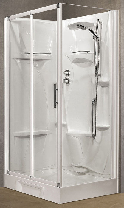 Novellini New Holiday 2P+F Standard 120x80 cm Cabina Doccia Multifunzione Apertura 1 Anta Scorrevole 1 Fissa Linea 1 Laterale Installazione Reversibile Miscelatore Termostatico Vetro Trasparente Profilo Bianco Piatto Ripiano Doccetta Seduta Altezza 206 cm