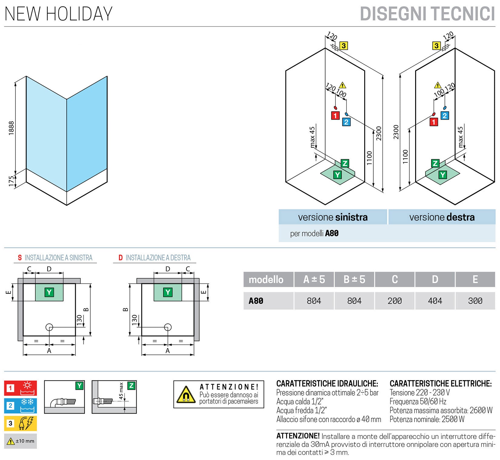 Novellini New Holiday A80 Idromassaggio 80x80 cm Cabina Doccia Multifunzione Apertura 2 Ante Scorrevoli e 2 Fisse Pannelli Fondo Reversibili Miscelatore Meccanico Vetro Aqua Profilo Silver Piatto Ripiani Doccetta a Mano Rotopioggia Seduta Altezza 206 cm