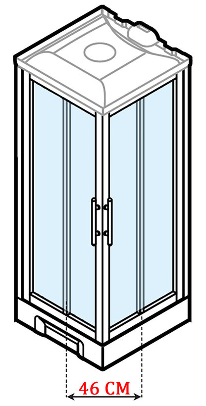 Novellini New Holiday A90 Hammam 90x90 cm Cabina Doccia Multifunzione Apertura 2 Ante Scorrevoli Angolo Destro Sinistro Miscelatore Meccanico Vetro Aqua Profilo Bianco Idro Sauna Tettuccio Soffione Radio Telecomando Asta Doccetta Mano Altezza 225,5 cm