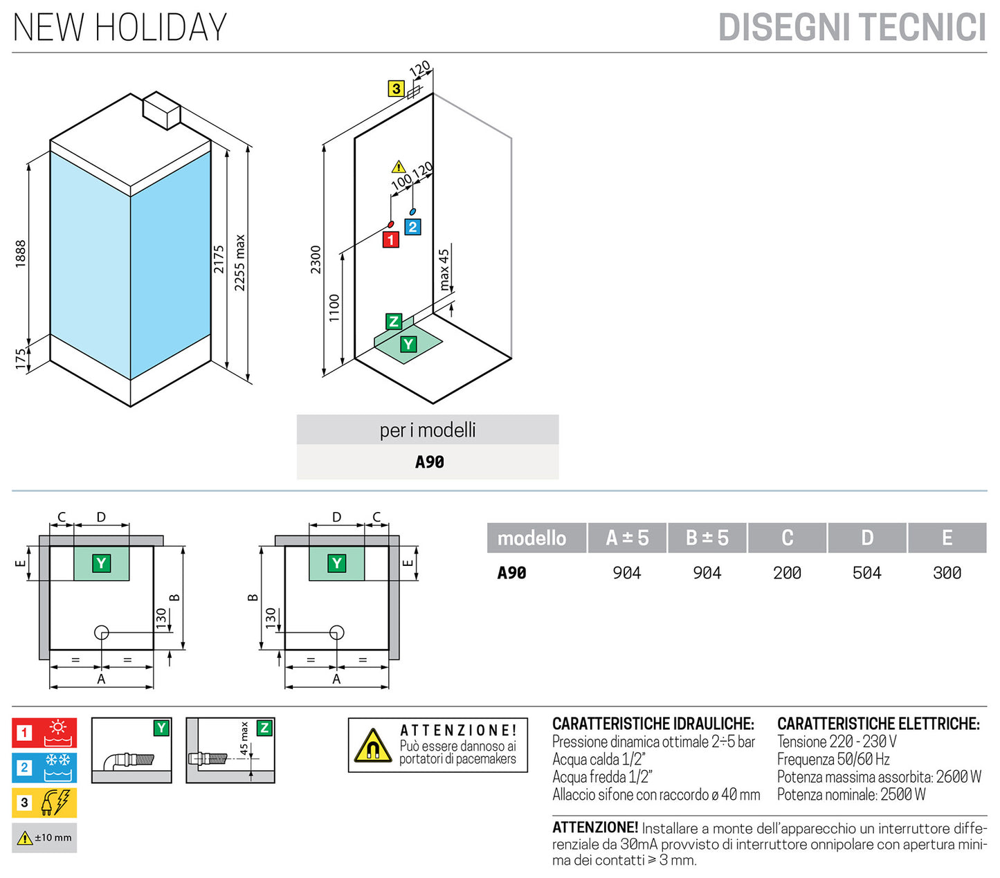 Novellini New Holiday A90 Hammam 90x90 cm Cabina Doccia Multifunzione Apertura 2 Ante Scorrevoli Angolo Destro Sinistro Miscelatore Meccanico Vetro Trasparente Profilo Bianco Idro Sauna Tettuccio Soffione Radio Telecomando Asta Doccetta Altezza 225,5 cm