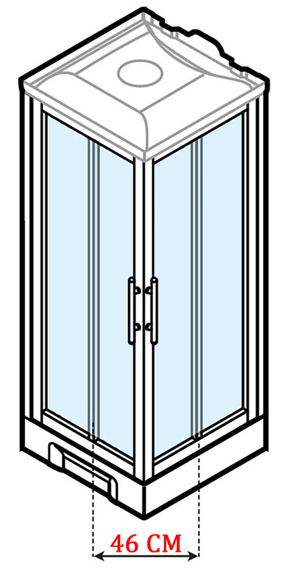 Novellini New Holiday A90 Standard Con Tettuccio 90x90 cm Cabina Doccia Multifunzione Apertura 2 Ante Scorrevoli 2 Fisse Angolo Destro Sinistro Miscelatore Termostatico Vetro Trasparente Profilo Bianco Piatto Ripiani Asta Doccetta Seduta Altezza 217,5 cm