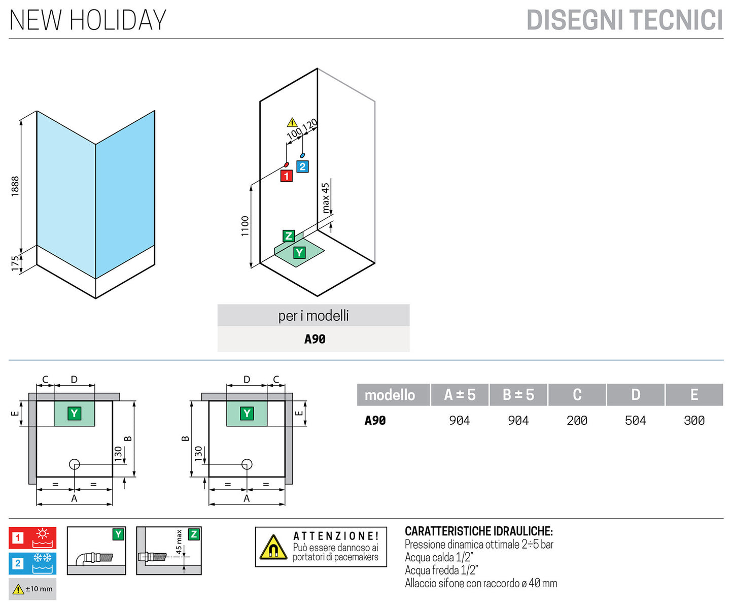 Novellini New Holiday A90 Standard 90x90 cm Cabina Doccia Bagno Multifunzione Apertura 2 Ante Scorrevoli e 2 Fisse Installazione Angolare Destra Sinistra Miscelatore Termostatico Vetro Aqua Profilo Bianco Piatto Ripiani Doccetta Mano Seduta Altezza 206 cm