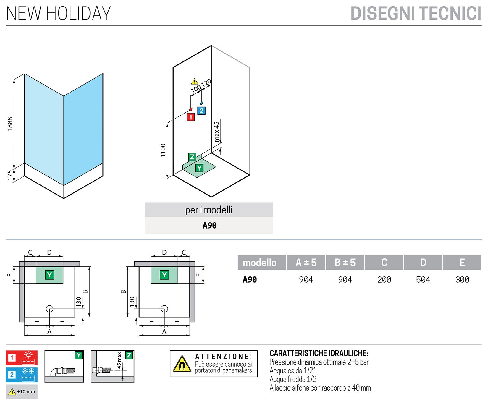 Novellini New Holiday A90 Standard 90x90 cm Cabina Doccia Bagno Multifunzione Apertura 2 Ante Scorrevoli e 2 Fisse Installazione Angolare Destra Sinistra Miscelatore Termostatico Vetro Aqua Profilo Silver Piatto Ripiani Doccetta Mano Seduta Altezza 206 cm