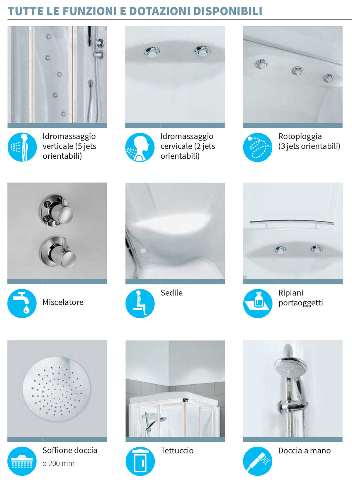 Novellini New Holiday 2P+F Idromassaggio Con Tettuccio e Soffione 100x70 cm Cabina Doccia Multifunzione Apertura 1 Anta Scorrevole 1 Fissa Linea 1 Laterale Seduta Sinistra Miscelatore Termostatico Vetro Aqua Profilo Bianco Rotopioggia Asta Altezza 217,5cm