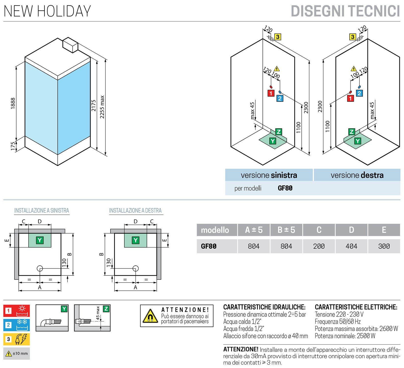 Novellini New Holiday GF80 Hammam 80x80 cm Cabina Doccia Multifunzione Apertura 1 Anta Battente Miscelatore Meccanico Vetro Aqua Profilo Bianco Pannelli Reversibili Idro Sauna Tettuccio Soffione Radio Telecomando Asta Saliscendi Doccetta Altezza 225,5 cm