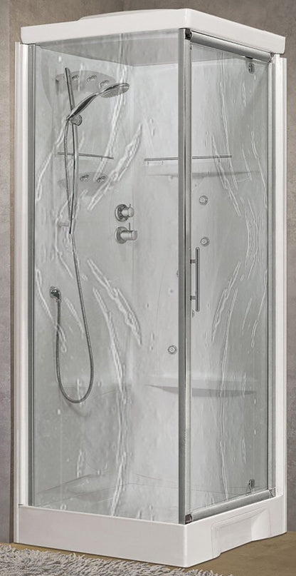 Novellini New Holiday GF80 Idromassaggio Con Tettuccio e Soffione 80x80 cm Cabina Doccia Multifunzione Apertura 1 Anta Battente Con Fisso Laterale Miscelatore Termostatico Vetro Aqua Profilo Silver Pannelli Fondo Reversibili Asta Saliscendi Alto 217,5 cm
