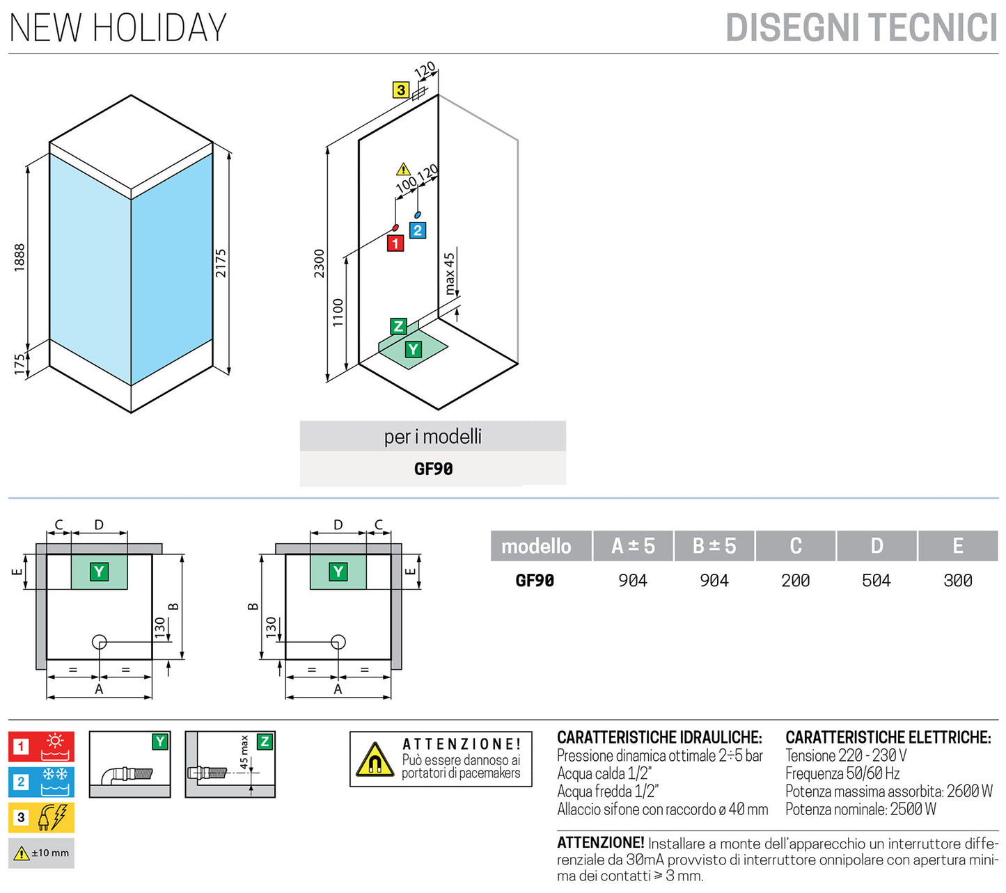 Novellini New Holiday GF90 Idromassaggio Con Tettuccio e Soffione 90x90 cm Cabina Doccia Multifunzione Apertura 1 Anta Battente Con Fisso Angolare Destro Sinistro Miscelatore Meccanico Vetro Aqua Profilo Silver Asta Saliscendi Rotopioggia Altezza 217,5 cm