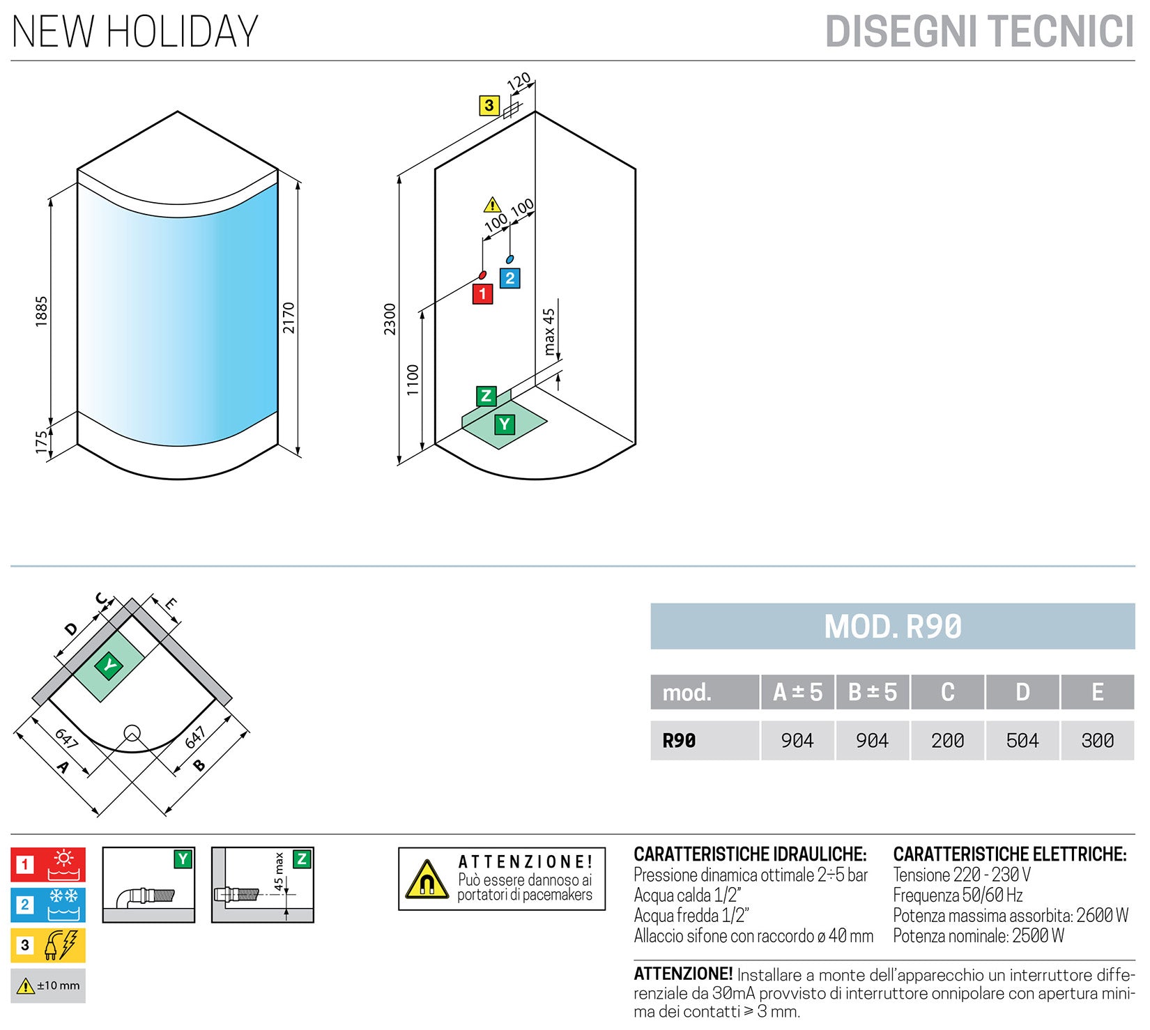 Novellini New Holiday R90 Idromassaggio Con Tettuccio e Soffione 90x90 cm Cabina Doccia Multifunzione Semicircolare 2 Ante Scorrevoli 2 Fisse Angolo Destro Sinistro Miscelatore Termostatico Vetro Trasparente Profilo Silver Asta Rotopioggia Altezza 217 cm