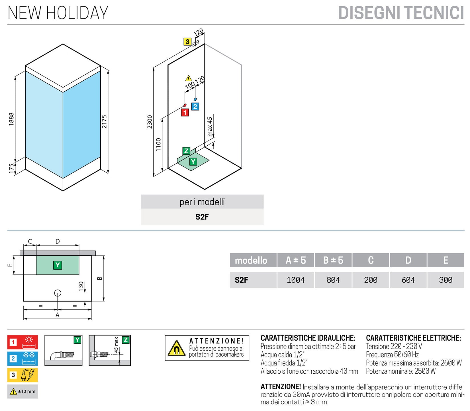Novellini New Holiday S2F Idromassaggio Con Tettuccio e Soffione 100x80 cm Cabina Doccia Multifunzione Apertura 2 Ante Soffietto e 2 Fisse Laterali Montaggio Muro Miscelatore Termostatico Vetro Trasparente Profilo Silver Asta Rotopioggia Altezza 217,5 cm