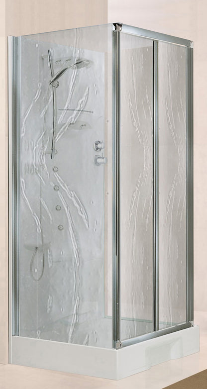 Novellini New Holiday S2F Idromassaggio 100x80 cm Cabina Doccia Multifunzione Apertura 2 Ante Soffietto 2 Fisse Laterali Montaggio Muro Miscelatore Meccanico Vetro Aqua Profilo Silver Piatto Ripiani Asta Doccetta Mano Rotopioggia Seduta Altezza 206 cm