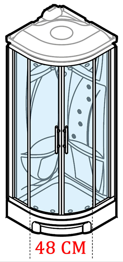 Novellini New Holiday R90 Hammam 90x90 cm Cabina Doccia Multifunzione Tonda 2 Ante Scorrevoli Angolo Destro Sinistro Miscelatore Meccanico Vetro Trasparente Profilo Bianco Idro Sauna Tettuccio Soffione Radio Telecomando Asta Doccetta Altezza 225,5 cm