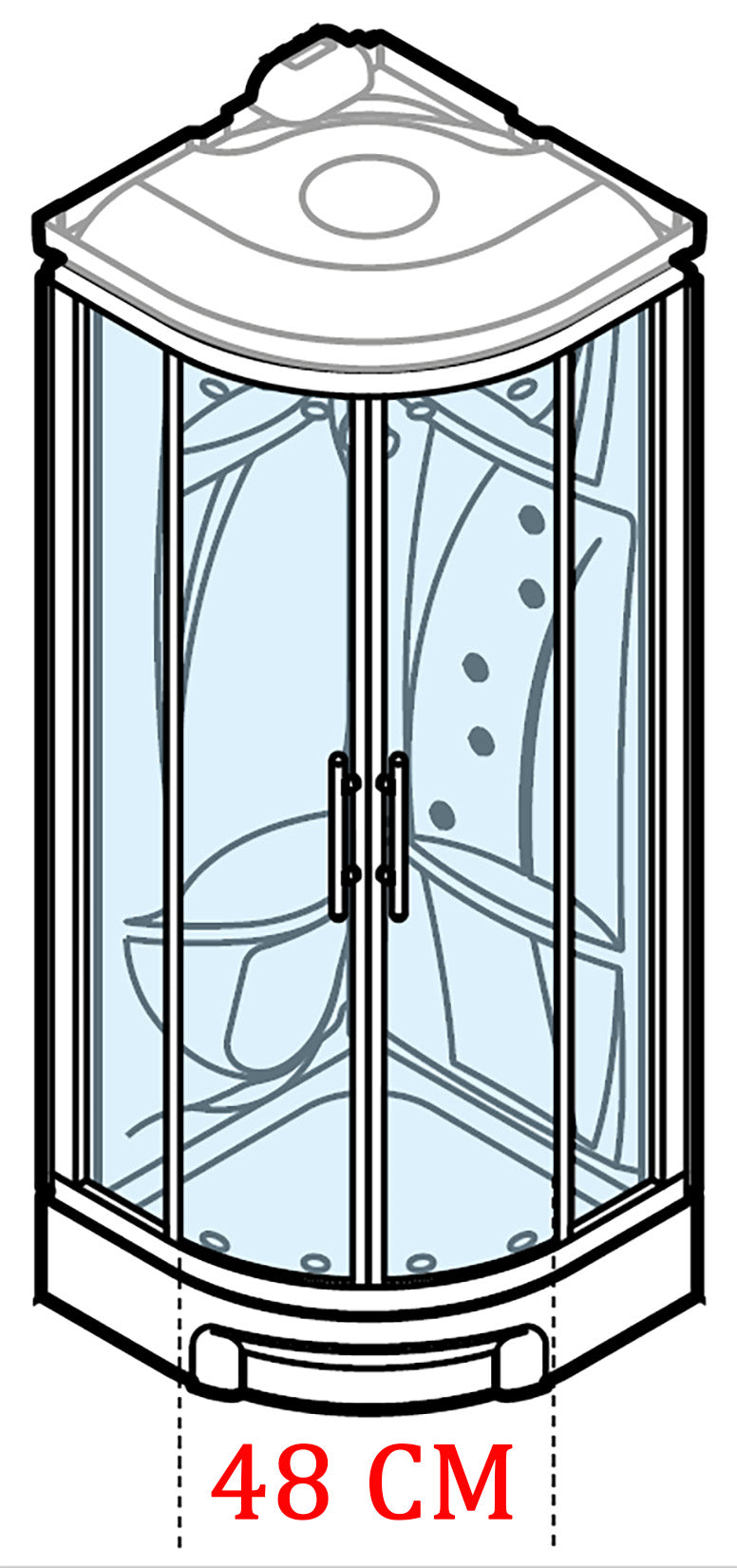 Novellini New Holiday R90 Hammam 90x90cm Cabina Doccia Multifunzione Tonda 2 Ante Scorrevoli Angolo Destro Sinistro Miscelatore Termostatico Vetro Aqua Profilo Silver Idro Sauna Tettuccio Soffione Radio Telecomando Asta Saliscendi Doccetta Altezza 225,5cm