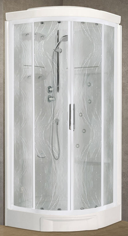 Novellini New Holiday R90 Hammam 90x90 cm Cabina Doccia Multifunzione Tonda 2 Ante Scorrevoli Angolo Destro Sinistro Miscelatore Meccanico Vetro Aqua Profilo Bianco Idro Sauna Tettuccio Soffione Radio Telecomando Asta Saliscendi Doccetta Altezza 225,5 cm